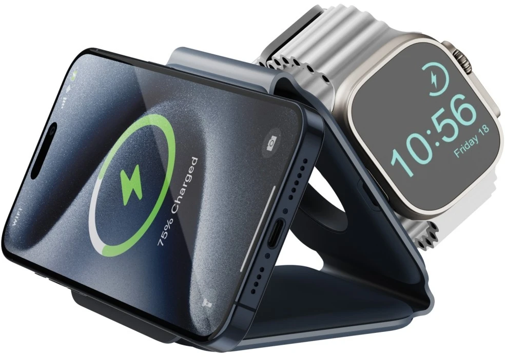 ENERGEA Bazic GoMag Trio Plus Compact Foldable 3-in-1 Belaidis įkroviklis 15W Fast Charging Navy Mėlyna