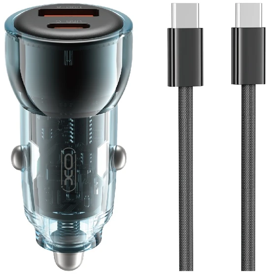 XO automobilinis įkroviklis CC60 60W 1x USB 1x USB-C mėlynas + USB-C – USB-C laidas