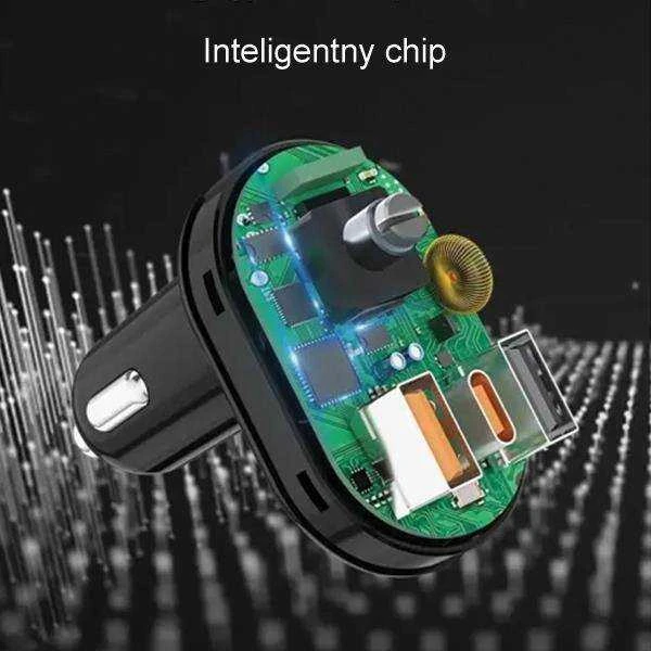 AWEI C-843 laisvų rankų įranga su FM siųstuvu, Bluetooth 5.0, MP3, 1xUSB+1xUSB-C juodas