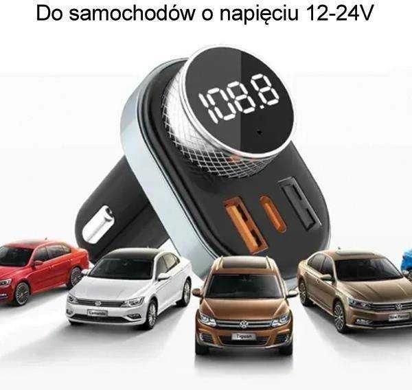 AWEI C-843 laisvų rankų įranga su FM siųstuvu, Bluetooth 5.0, MP3, 1xUSB+1xUSB-C juodas