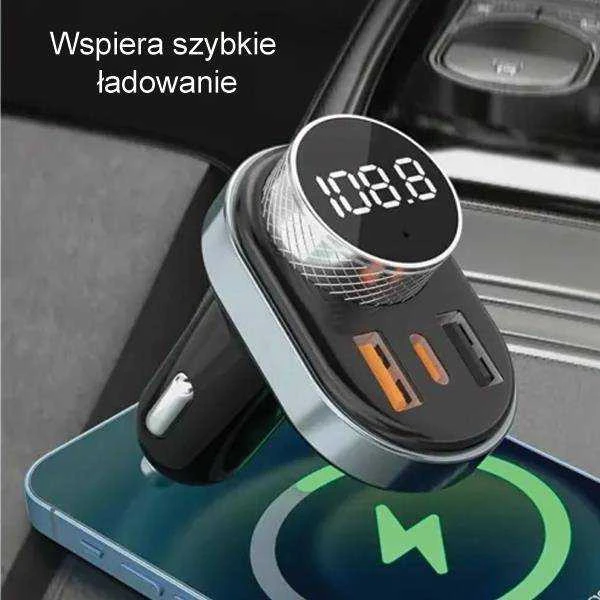 AWEI C-843 laisvų rankų įranga su FM siųstuvu, Bluetooth 5.0, MP3, 1xUSB+1xUSB-C juodas