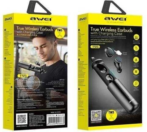 AWEI Bluetooth 5.0 T55 TWS ausinės + docking station juodos spalvos