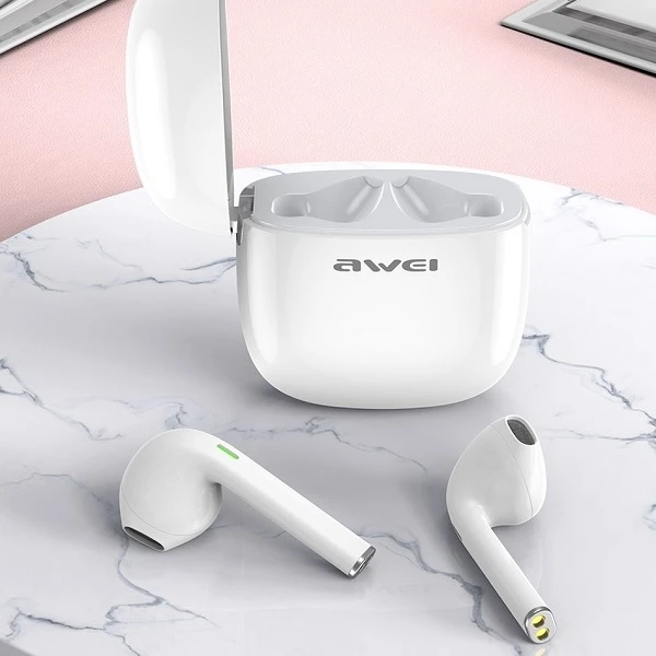 AWEI Bluetooth 5.0 T28 TWS ausinės + docking station baltos spalvos