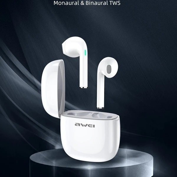 AWEI Bluetooth 5.0 T28 TWS ausinės + docking station baltos spalvos