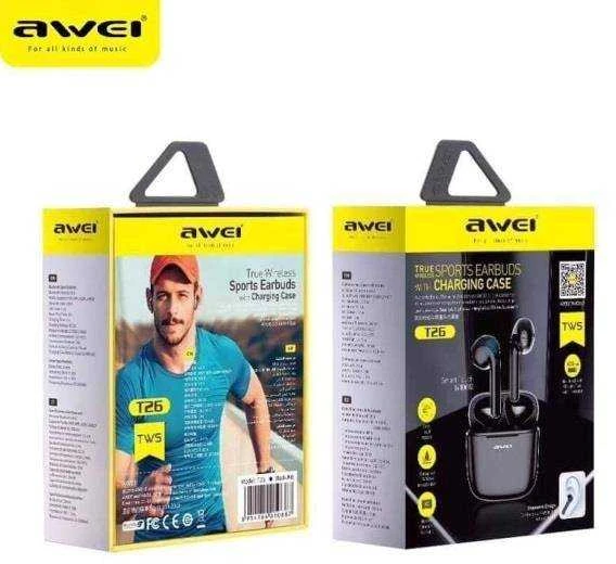 AWEI Bluetooth 5.0 T26 TWS ausinės + docking station juodos spalvos