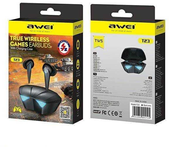 Caso AWEI Bluetooth 5.0 T23 TWS ausinės + docking station žaidimams baltos spalvos