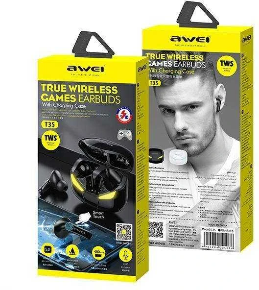 AWEI Bluetooth 5.0 T35 TWS ausinės + docking station žaidimams juodos spalvos