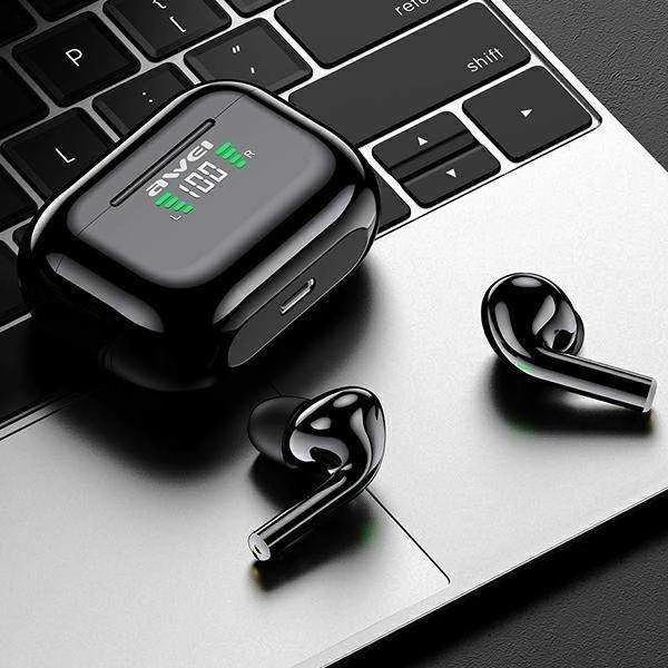 AWEI Bluetooth 5.1 T29P TWS ausinės + docking station juodos spalvos