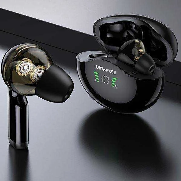 AWEI Bluetooth 5.3 T12P TWS ausinės + docking station juodos spalvos