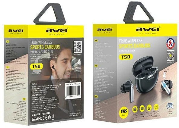 AWEI Bluetooth 5.3 T50 TWS ausinės + docking station juodos spalvos