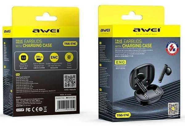 AWEI Bluetooth 5.3 T66 TWS ausinės + docking station juodos spalvos