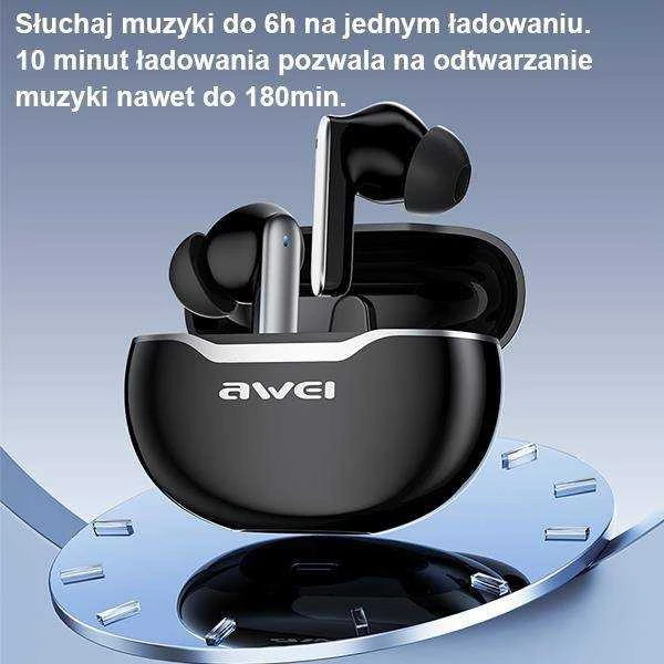 AWEI Bluetooth 5.3 T50 TWS ausinės + docking station juodos spalvos