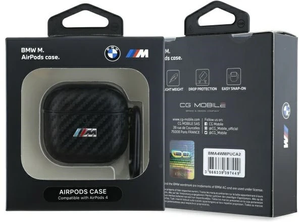 BMW BMA4CMPUCA AirPods 4 dėklas, juodos spalvos, PU Carbon M Collection