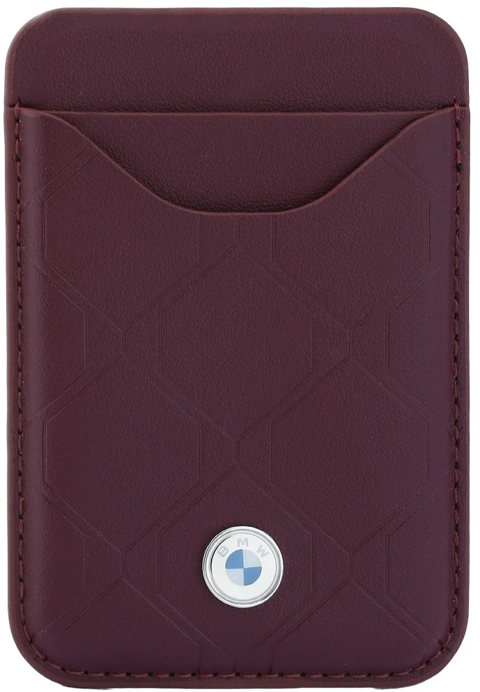 BMW dygsniuoto rašto metalinio logotipo dėklas + piniginės rinkinys, skirtas iPhone 18 Pro Max / 17 Pro Max, bordo spalvos