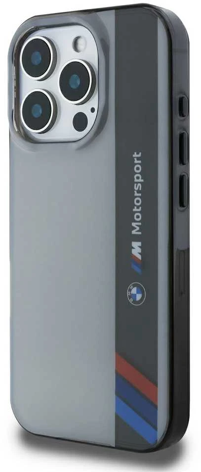 BMW BMHCP16L23HTFEG Apple iPhone 16 Pro 6.3″ pilkas kietas dėklas Motorsport IML Vertical Stripe