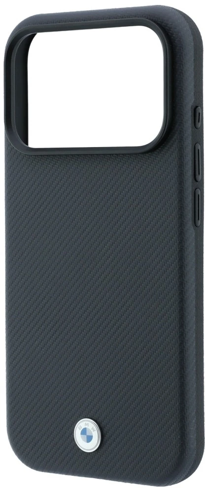 BMW Kevlar Metal Logo MagSafe dėklas, skirtas iPhone 18 Pro / 17 Pro, antracito spalvos