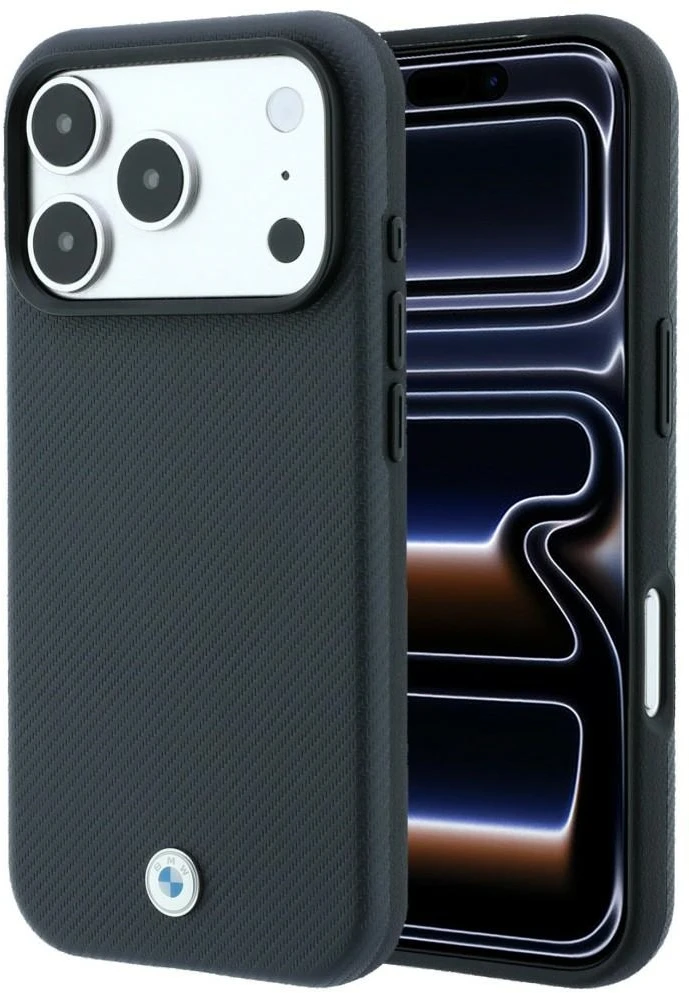 BMW Kevlar Metal Logo MagSafe dėklas, skirtas iPhone 18 Pro / 17 Pro, antracito spalvos
