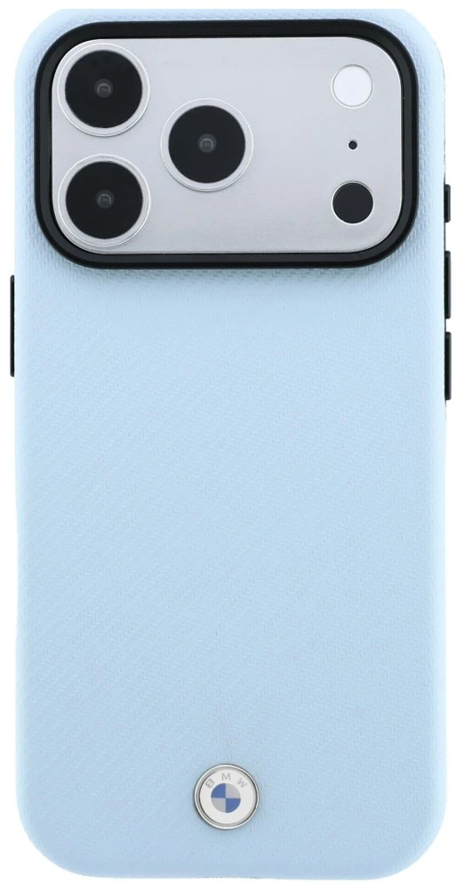 BMW Kevlar Metal Logo MagSafe dėklas, skirtas iPhone 18 Pro Max / 17 Pro Max, mėlynas