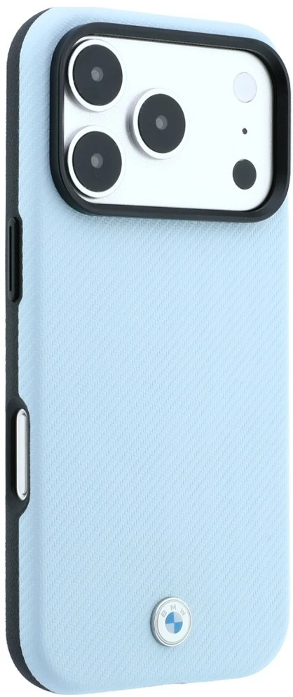 BMW Kevlar Metal Logo MagSafe dėklas, skirtas iPhone 18 Pro Max / 17 Pro Max, mėlynas