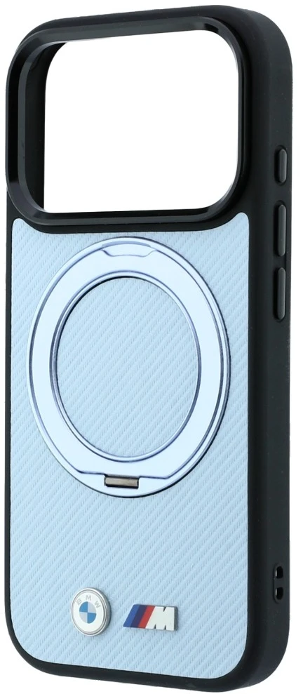 BMW Kevlar žiedinis stovas 360 MagSafe dėklas, skirtas iPhone 18 Pro Max / 17 Pro Max, mėlynas