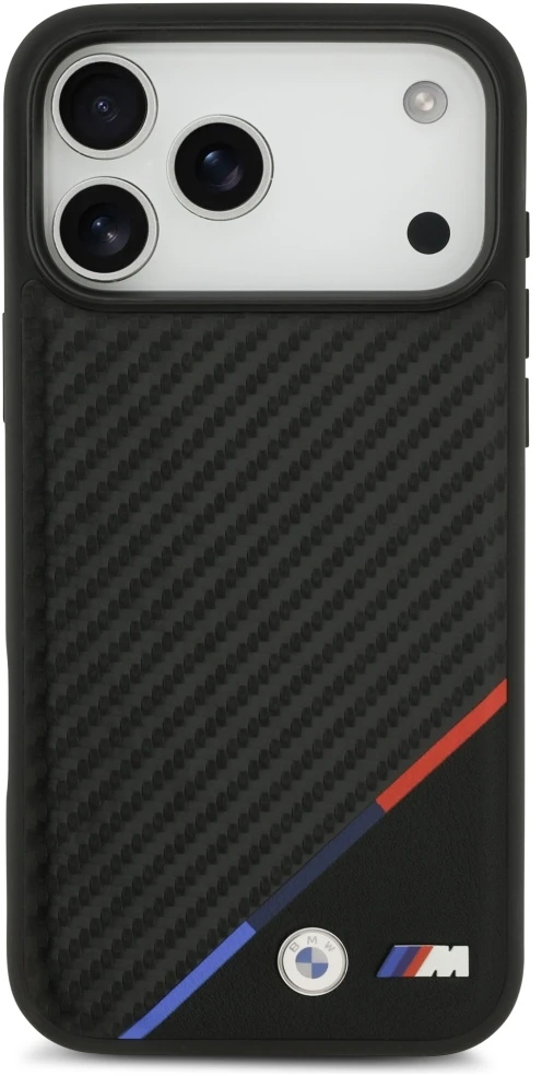 Dėklas BMW M Carbon Tricolor Line MagSafe Apple iPhone 17 Pro Max juodos spalvos