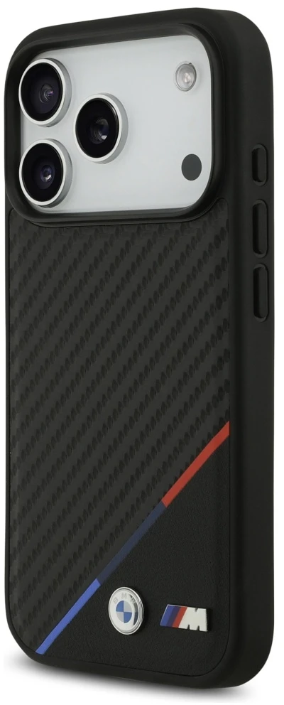 Dėklas BMW M Carbon Tricolor Line MagSafe Apple iPhone 17 Pro juodos spalvos
