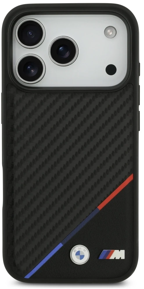 Dėklas BMW M Carbon Tricolor Line MagSafe Apple iPhone 17 Pro juodos spalvos