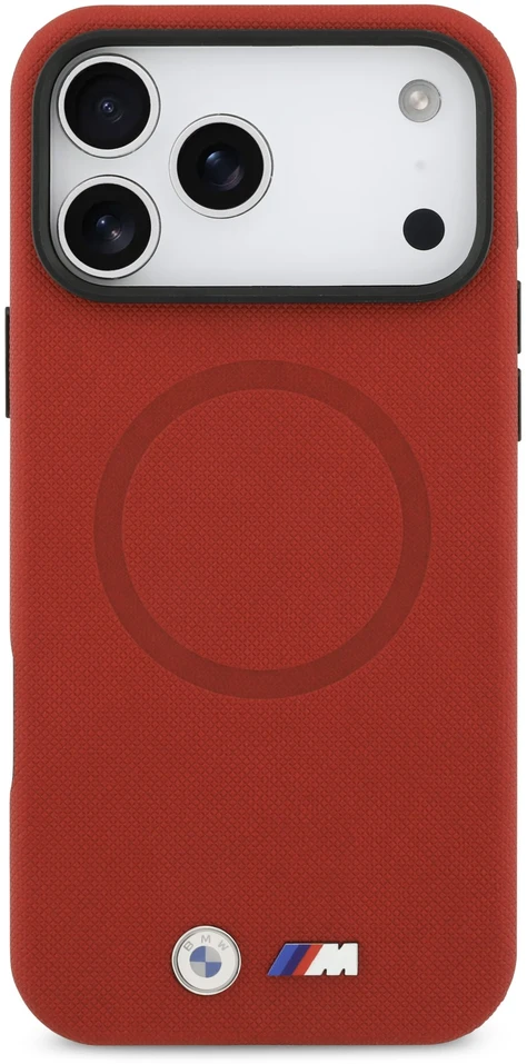BMW M FW Metal Logo MagSafe dėklas skirtas Apple iPhone 17 Pro Max Raudona