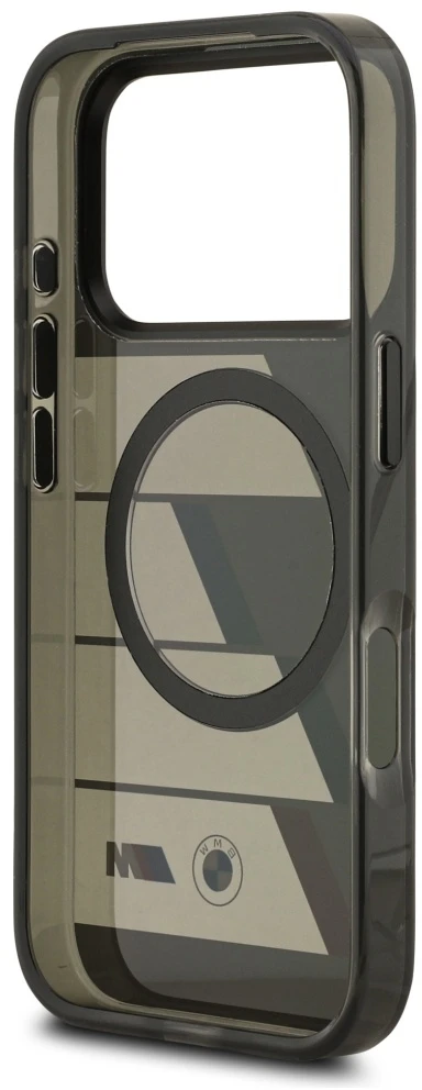 BMW M IML Metal Mygtukai Tricolor Lines MagSafe dėklas iPhone 17 Pro Anthracite