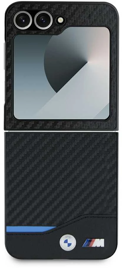 BMW BMHCZF622NBCK Z Flip6 F741 juodos spalvos kietas dėklas Carbon Mėlyna Line