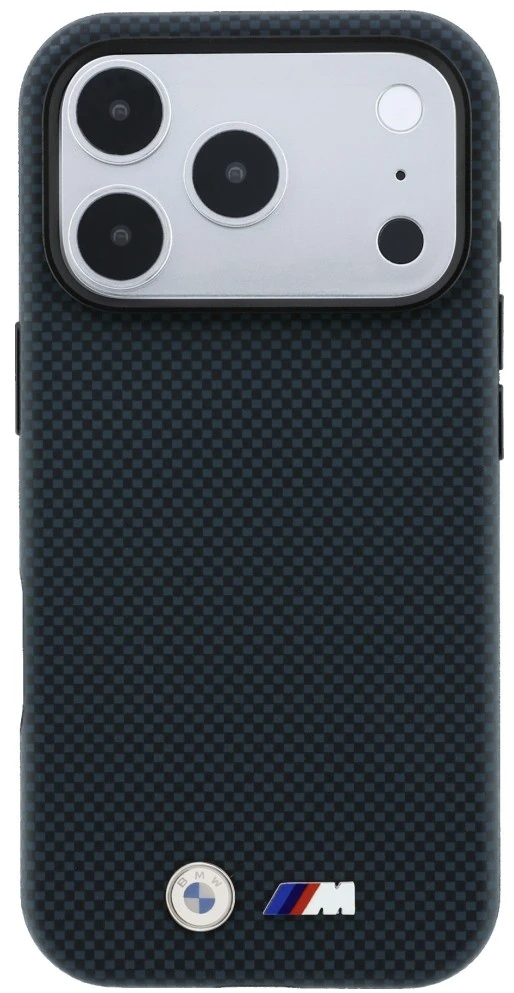 BMW M Quadrille Kevlar metalinis logotipas MagSafe dėklas, skirtas iPhone 18 Pro Max / 17 Pro Max, tamsiai mėlynas