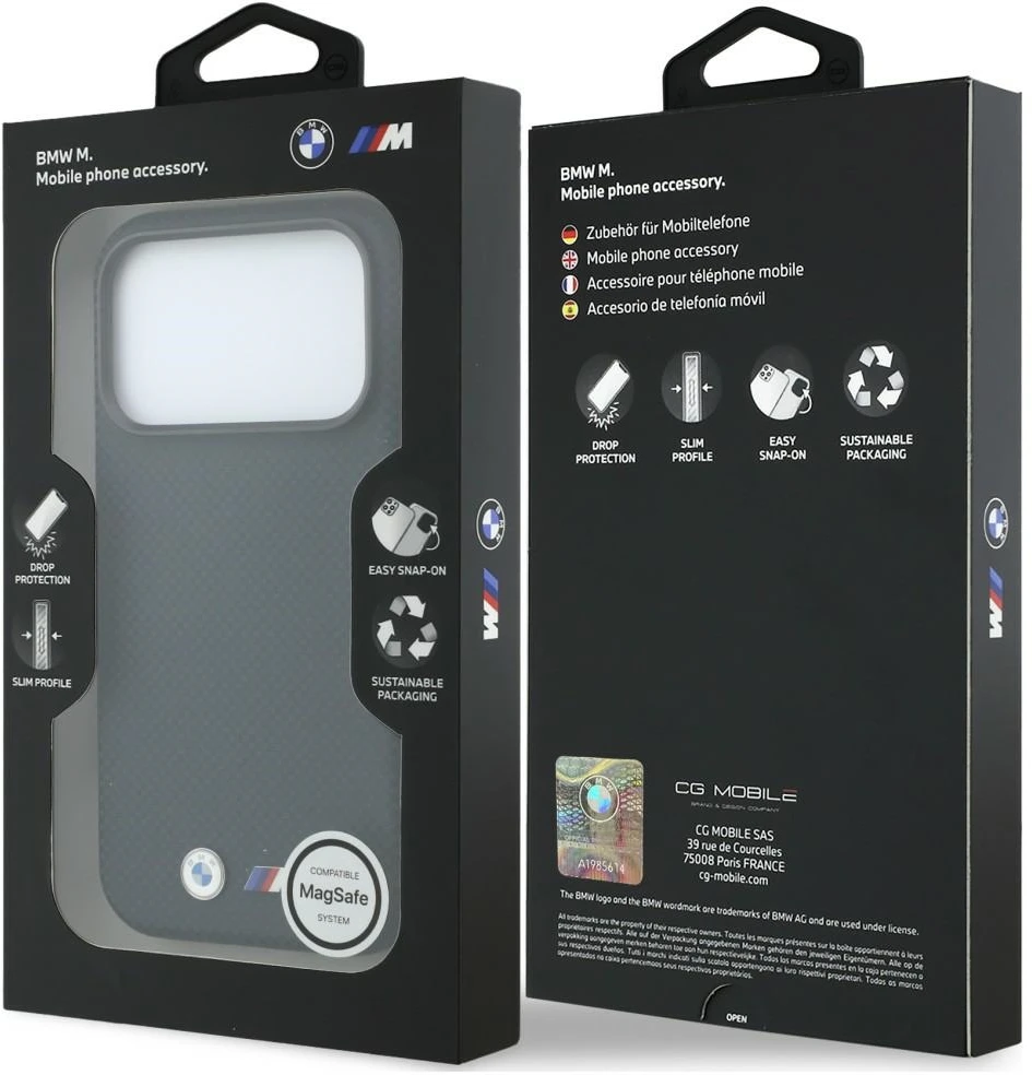 BMW M Quadrille Kevlar metalinis logotipas MagSafe dėklas, skirtas iPhone 18 Pro Max / 17 Pro Max, tamsiai mėlynas
