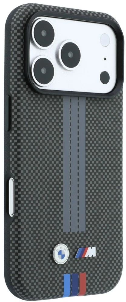 BMW M Quadrille Kevlar trijų spalvų linijų MagSafe dėklas, skirtas iPhone 18 Pro Max / 17 Pro Max, antracito spalvos