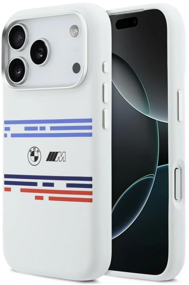 BMW M Silicon Horizontal Line MagSafe dėklas Apple iPhone 17 Pro baltos spalvos