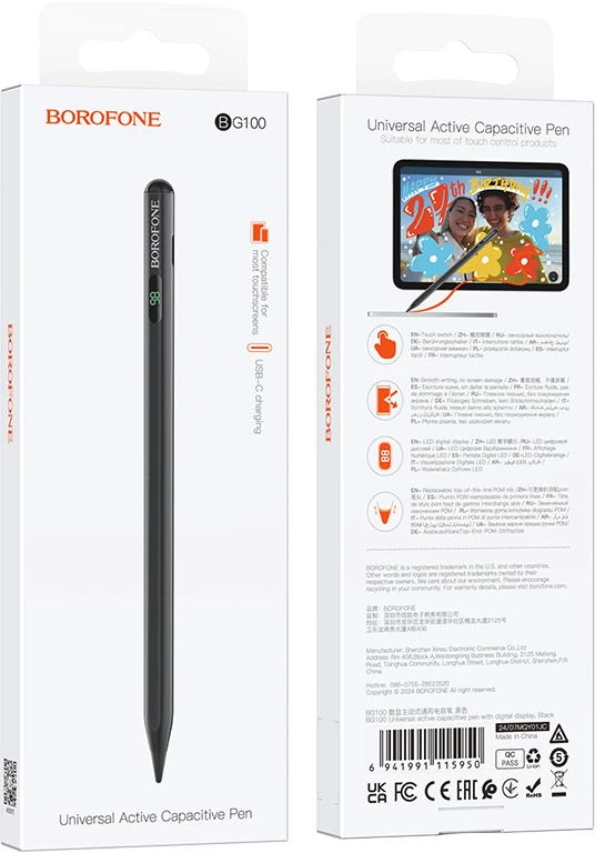 Oem Borofone Active Capactive Pen BG100 Universal juodos spalvos