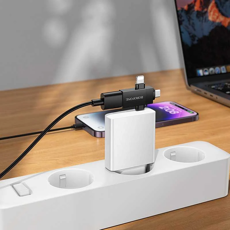 Borofone Adapteris BV26D – USB to Lightning/Type C/Micro USB – juodos spalvos