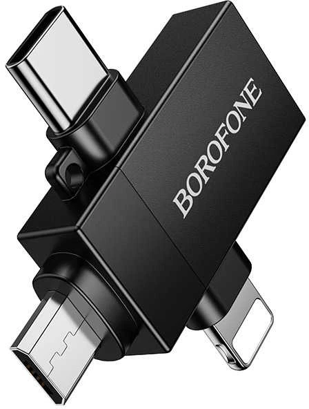 Borofone Adapteris BV26D – USB to Lightning/Type C/Micro USB – juodos spalvos