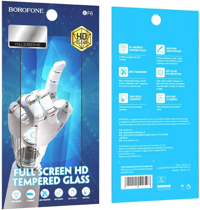 Borofone Apsauginis stiklas BF6 Diamond Armor Full Screen HD skirtas iPhone 14/13/13 Pro – 10 vnt