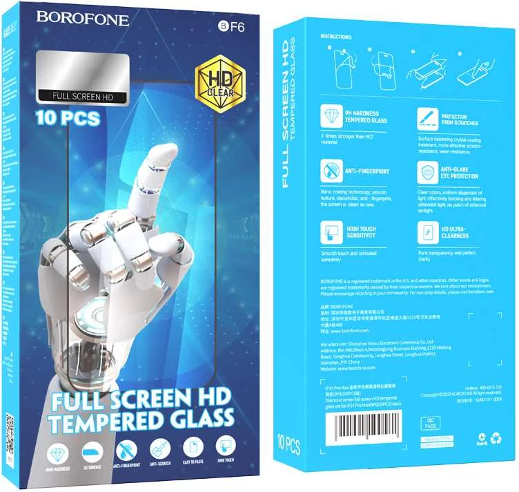 Borofone Apsauginis stiklas BF6 Diamond Armor Full Screen HD, skirtas iPhone 14 Pro – 10 vnt.