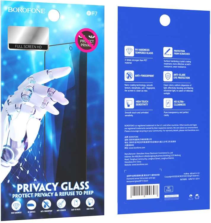 Borofone Apsauginis stiklas BF7 Diamond Armor Full Screen Anti-spy, skirtas iPhone 12 Pro Max – 10 vnt.