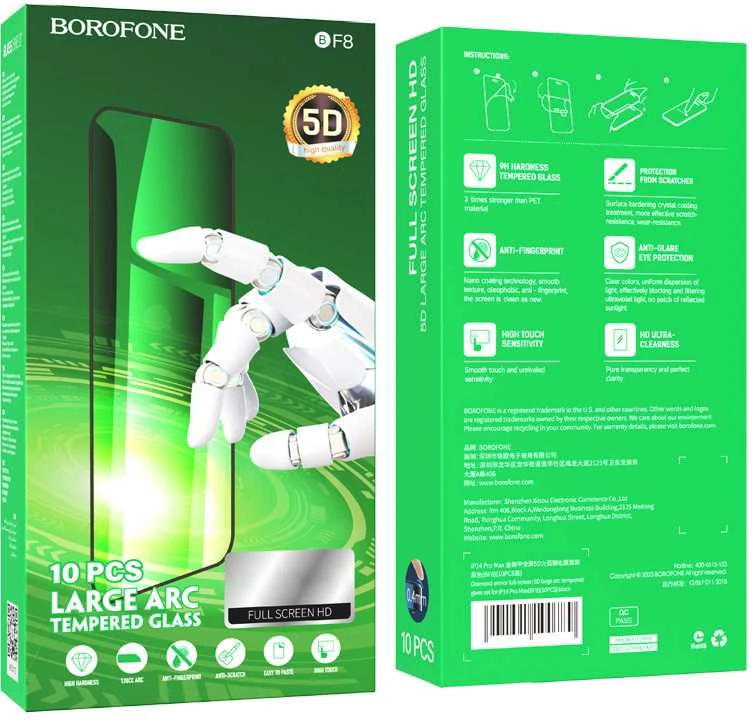 Borofone Apsauginis stiklas BF8 Diamond Armor Full Screen 5D Large Arc, skirtas iPhone X/XS/11 Pro – 10 vnt.