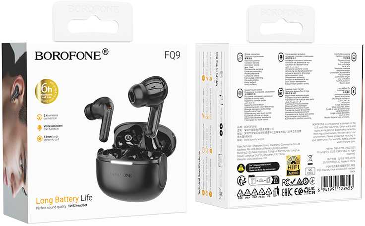 Oem Borofone ausinės Bluetooth TWS FQ9 Peaceful juodos spalvos