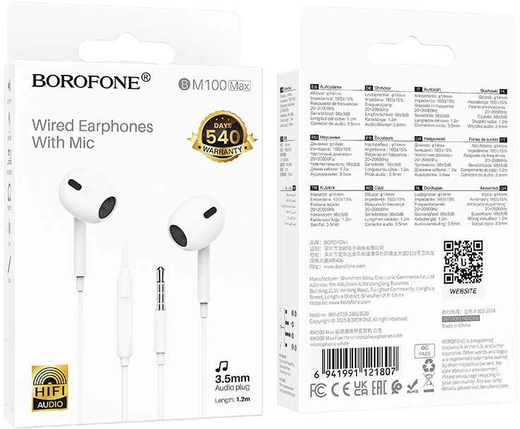 Oem Borofone ausinės BM100 Max Fuente su mikrofonu baltos spalvos