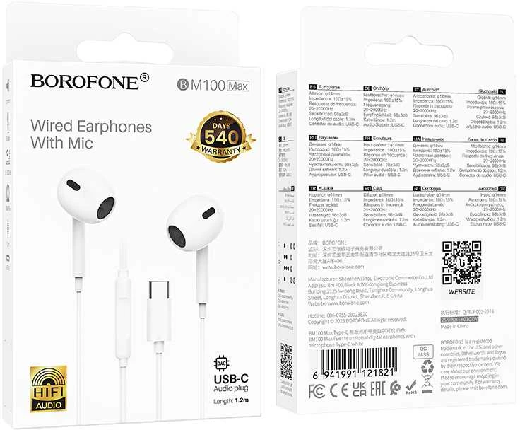 Oem Borofone ausinės BM100 Max Fuente su mikrofonu Typ C (DAC) baltos spalvos