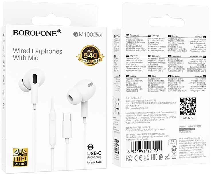Oem Borofone ausinės BM100 Pro Fuente su mikrofonu Typ C (DAC) baltos spalvos