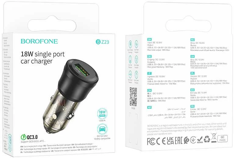 Borofone automobilinis įkroviklis BZ23 Noble - USB - QC 3.0 18W 3A juodos spalvos