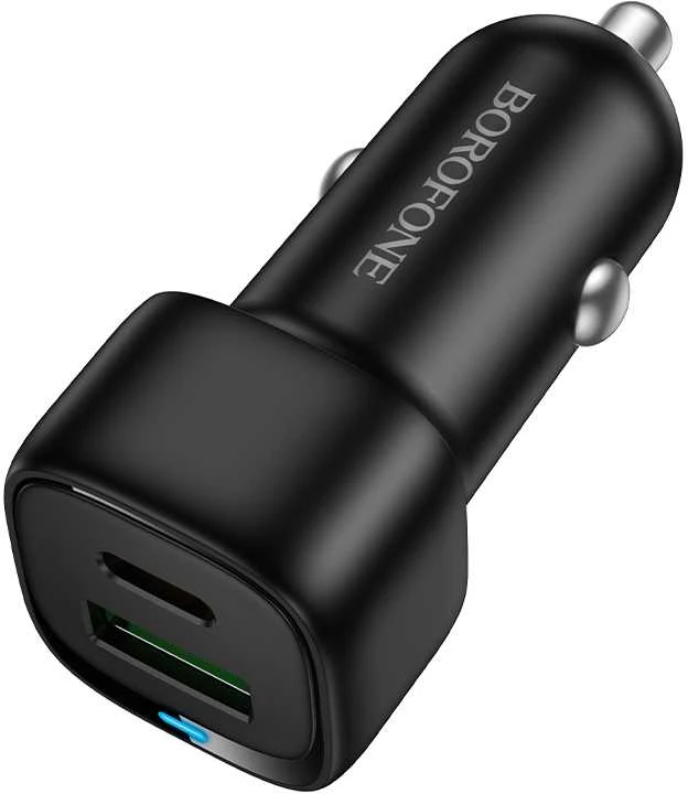 Borofone automobilinis įkroviklis BZ34B Cloud - USB + Type C - QC 3.0 PD 38W juodos spalvos