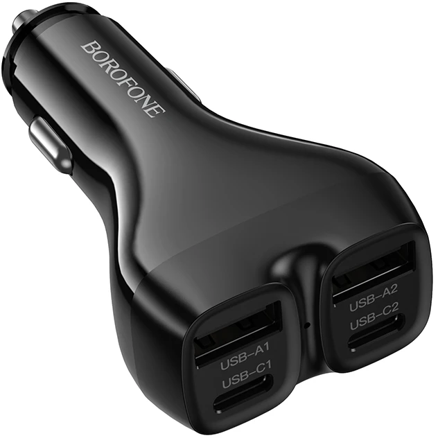 Borofone automobilinis įkroviklis BZ35 Leader – 2 x Typ C + 2 x USB – PD 30W juodos spalvos