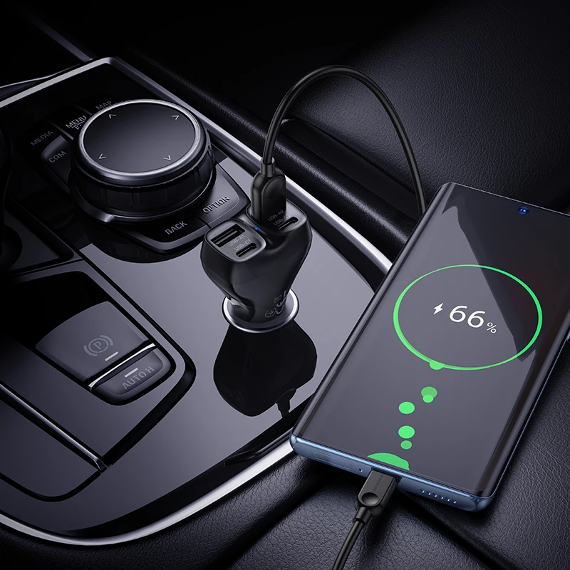 Borofone automobilinis įkroviklis BZ35 Leader – 2 x Typ C + 2 x USB – PD 30W juodos spalvos