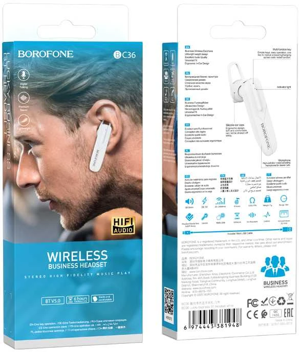 Borofone ausinė Bluetooth BC36 Lucky baltos spalvos